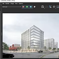 Modern High Rise Office Building With Glass Curtain Wall Urban Street Pedestrians And Vehicles