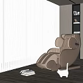 Modern Ergonomic Massage Chair In Bright Room With White Blinds And Wooden Floor