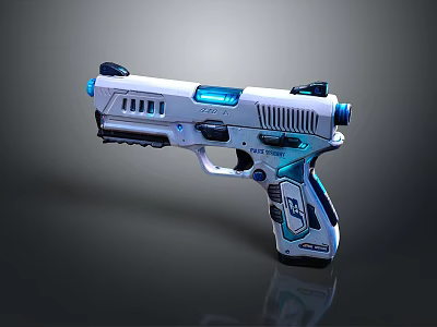 Futuristic White And Blue Pistol With Glowing Accents And Modern Sci Fi Design 3d model