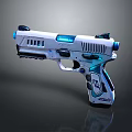 Futuristic White And Blue Pistol With Glowing Accents And Modern Sci Fi Design