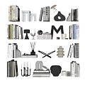 Modern Minimalist Decorative Ornament Set with Books Vases Sculptures and Geometric Accents