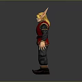 3D Male Character Model In Red Gold Outfit With Golden Headpiece And Black Pants