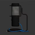 Modern Vertical Headphone Speaker with Black Body Mesh Grille and Blue Cable