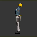 Construction Workwear With Yellow Hard Hat Blue Shirt White Gloves And Beige Pants