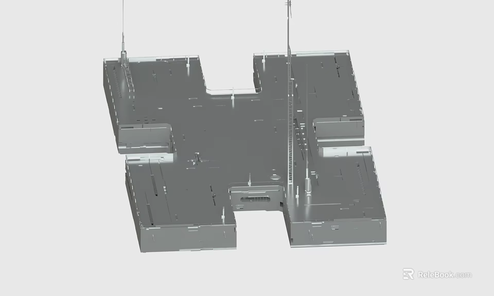 3D Building Complex Architectural Model With Central Area And Tall Antennas 3d model 