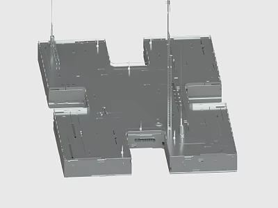 3D Building Complex Architectural Model With Central Area And Tall Antennas 3d model