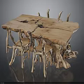 Natural Root Wood Furniture Set With Table And Matching Chairs Design