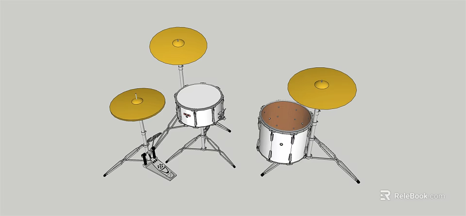 Complete Drum Set Musical Instrument with Cymbals Stands and Pedal Design 3d model 