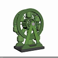 Green Ferris Wheel Art Installation With Circular Structure And Decorative Cabins 3d model