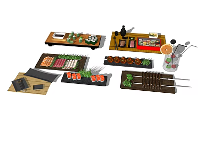 Modern food snack stall barbecue stall sushi booth stall barbecue 3d model