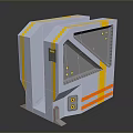 Modern Industrial Gate With Geometric Design Gray Yellow Orange Stripes And Control Panel Details
