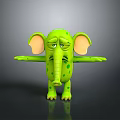 Green Spotted Cartoon Elephant With Big Ears And Sad Expression On Gray Background