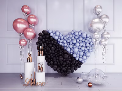 Heart Shaped Balloons Decor With Pink Silver Black And Blue Colors And Love Sign 3d model Heart Shaped Balloons Decor With Pink Silver Black And Blue Colors And Love Sign 3d model