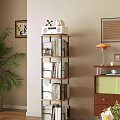 Modern Multi tiered Shelving Unit With Books Storage Boxes Green Plant And Wall Art