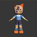 Cute Cartoon Cat Character With Orange Ears Facial Markings Blue Shirt And Orange Shoes