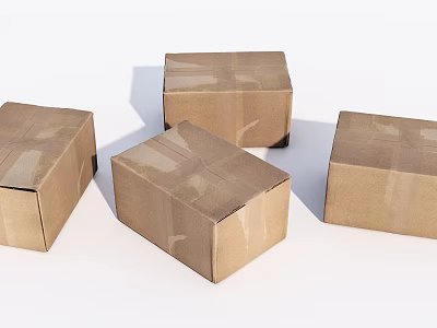 Four Brown Taped Cartons on White Background for Packaging 3d model