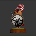 Cartoon Spartan Warrior Game Character With Red White Feather Helmet Sword Shield And Green Base