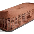 Modern Brown Woven Rattan Stool with Long Design and Black Base