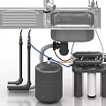 Under Sink Kitchen Water Filtration System With Storage Tank And Drain Pipes