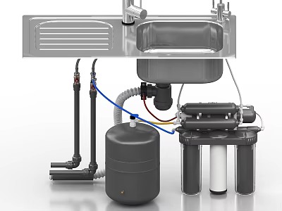 Under Sink Kitchen Water Filtration System With Storage Tank And Drain Pipes 3d model