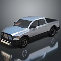 Silver Modern Pickup Truck with Double Cab Black Wheels on Reflective Surface 3d model