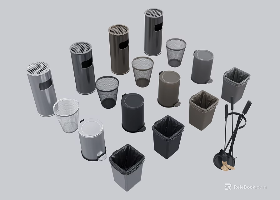 Public Facilities Trash Bins With Various Designs And Sizes For Waste Collection 3d model 