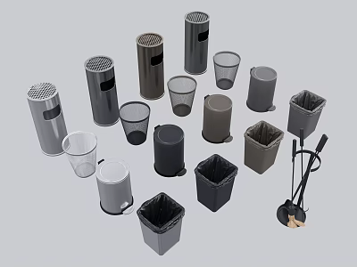 Public Facilities Trash Bins With Various Designs And Sizes For Waste Collection 3d model