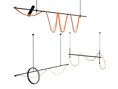 Modern Hanging Chandeliers Featuring Spiral Orange Lines And Black Metal Frames 3d model