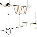 Modern Hanging Chandeliers Featuring Spiral Orange Lines And Black Metal Frames
