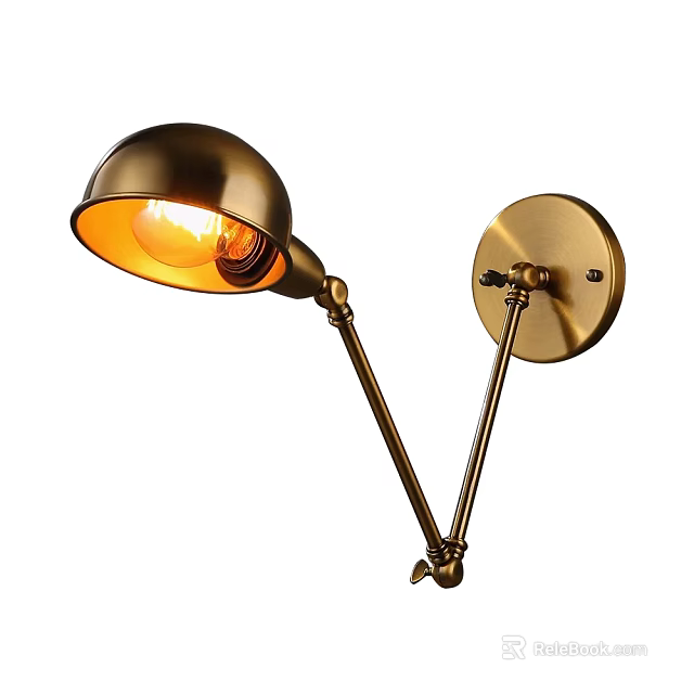 Brass Wall Sconce with Adjustable Arm and Dome Shade for Warm Lighting 3d model 