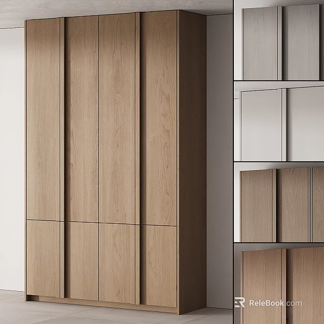 Modern Wooden Wardrobe With Multi Door Design And Built In Storage Compartments 3d model 