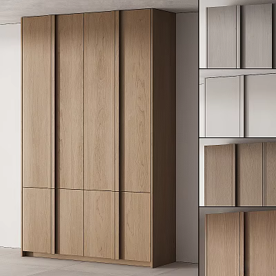 Modern Wooden Wardrobe With Multi Door Design And Built In Storage Compartments 3d model