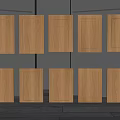 Multiple Wooden Cabinet Doors With Various Panel Designs On Dark Wall 3d model