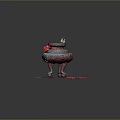 Traditional Incense Burner With Three Legs On Red Base And Red Decorative Flower