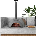 Stylish Outdoor Kitchen Setup With Pizza Oven Wooden Cabinets Concrete Counter Sink And Plants