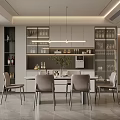 Modern Dining Room Interior With Rectangular Table Leather Chairs And Wine Cabinets