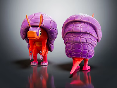 Role and Creature Purple Carapace Figurines with Red Appendages and Shiny Surface 3d model