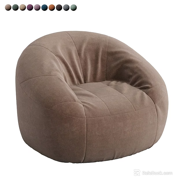 Modern Brown Velvet Ottoman Sofa Stool With Round Shape And Comfortable Design 3d model 