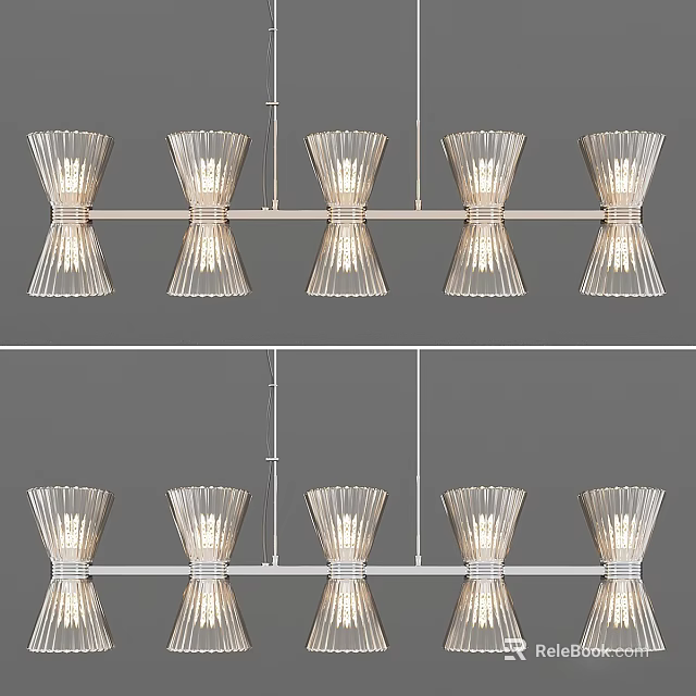 Modern Ribbed Glass Chandelier With Five Light Linear Hanging Design 3d model