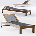 Outdoor Lounge Chair with Wooden Frame Black Mesh Seat Adjustable Backrest and Wheels
