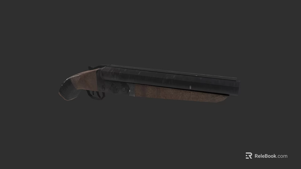 Classic Double Barreled Shotgun With Wooden Stock And Black Barrel 3d model 