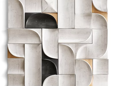 Modern Geometric Wall Decor With Abstract 3D Panels In White Black And Wood Tones 3d model
