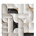Modern Geometric Wall Decor With Abstract 3D Panels In White Black And Wood Tones