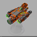 Orange Spacecraft with Green Thrusters Detailed Structure 3D Model for Interstellar Travel 3d model