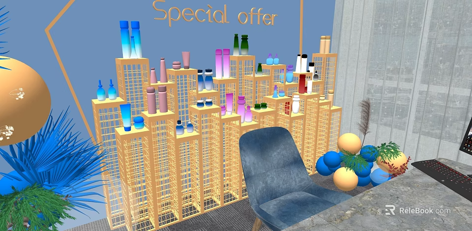 Commercial Cosmetic Display Racks With Special Offer And Decorative Elements 3d model 