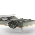 Modern Minimalist Double Bed With Wooden Frame Gray Bedding And Pillows 3d model