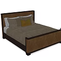 Brown Frame Double Bed With Gray Bedding And Yellow Accent Pillow 3d model