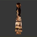 Woman In Patterned Long Dress With Black Jacket Front And Back View