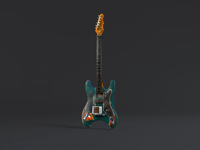 Colorful Artistic Electric Guitar With Painted Design And Art Supplies Elements 3d model