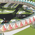 Round Overpass Geometric Angular Diamond Roof Covered Bridge 3d model